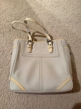 Coach Off-White Leather Tote with Cream Trim